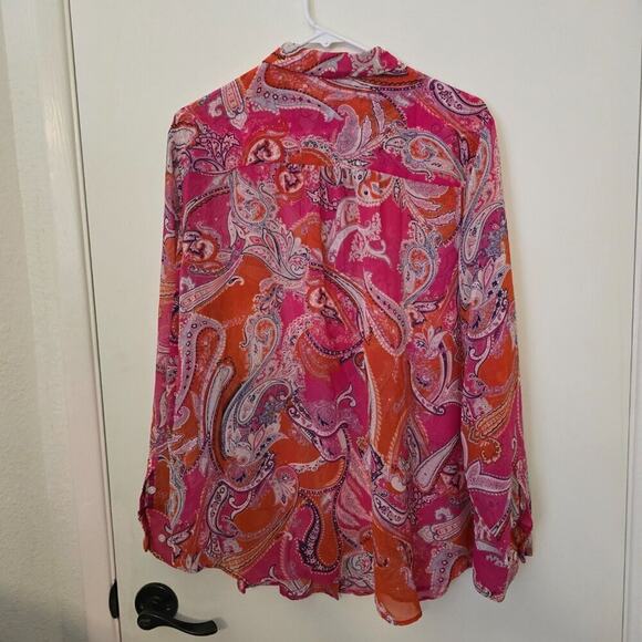 Chico's Paisley Pink Red Orange Easy Shirt Size 18 - Picture 2 of 8